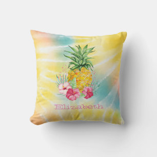 Ananas, Hibiskus Aquarell Regenbogen Tie Dye Kissen