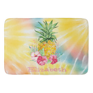 Ananas, Hibiskus Aquarellfarben Gefärbte Krawatte Badematte