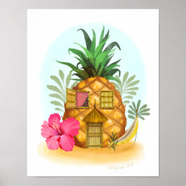 Ananas Hibiskus Beach House Art Print Poster