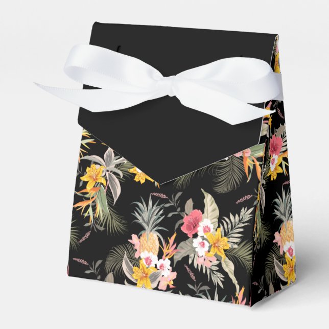 Ananas Hibiskus Blume auf Black Zent Geschenkschachtel (Vorderseite)