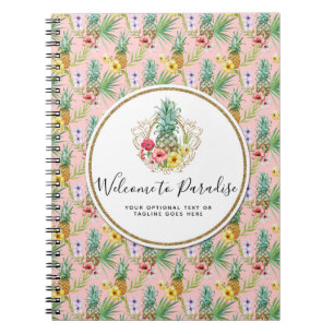 Ananas & Hibiskus Blumen Aquarell Tropisch Notizblock