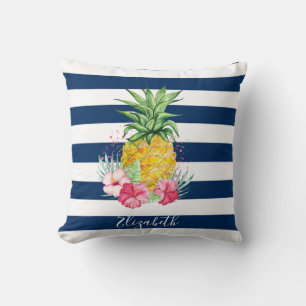 Ananas-Hibiskus, Navy Blue Stripe Kissen