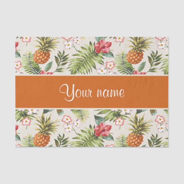 Ananas-Hibiskus-und Palmen-Wedel Seidenpapier (Vorderseite)