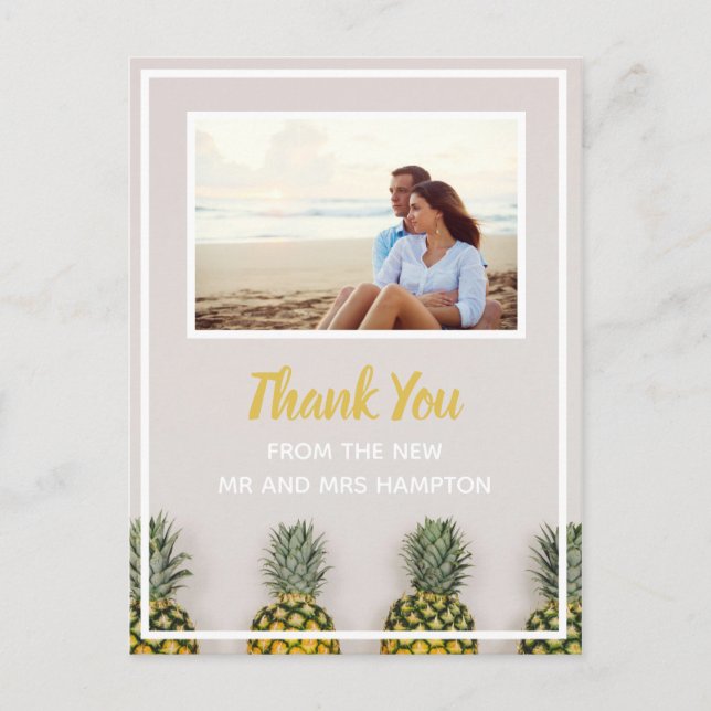 Ananas Hochzeit Danke Foto Tropical Ankündigungspostkarte (Vorderseite)