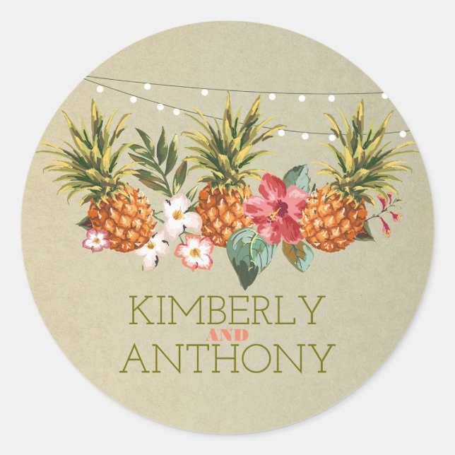 Ananas-Hochzeit Runder Aufkleber (Vorderseite)