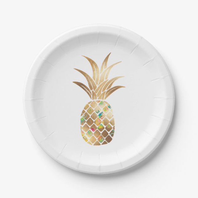 Ananas, Imitate Gold+Collage Pappteller (Vorderseite)