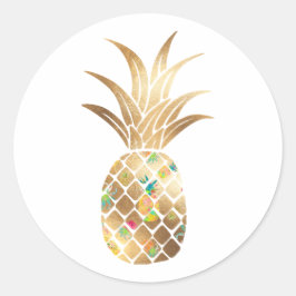 Ananas, Imitate Gold+Collage Runder Aufkleber