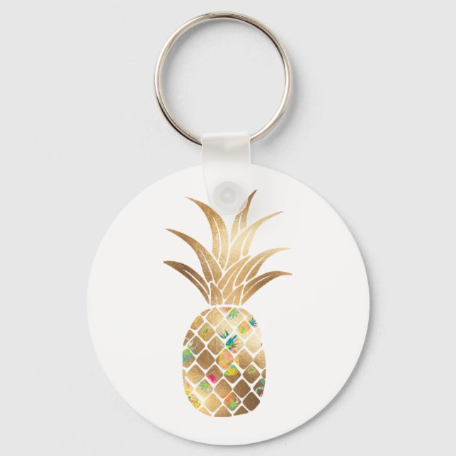 Ananas, Imitate Gold+Collage Schlüsselanhänger (Vorderseite)