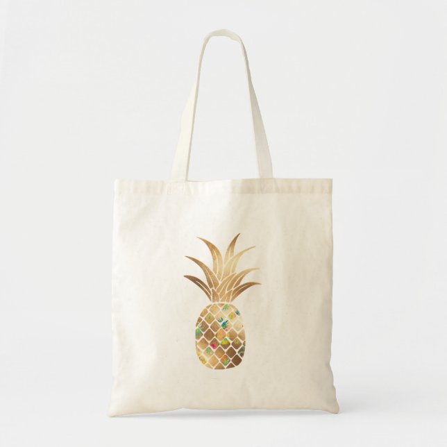 Ananas, Imitate Gold+Collage Tragetasche (Vorne)