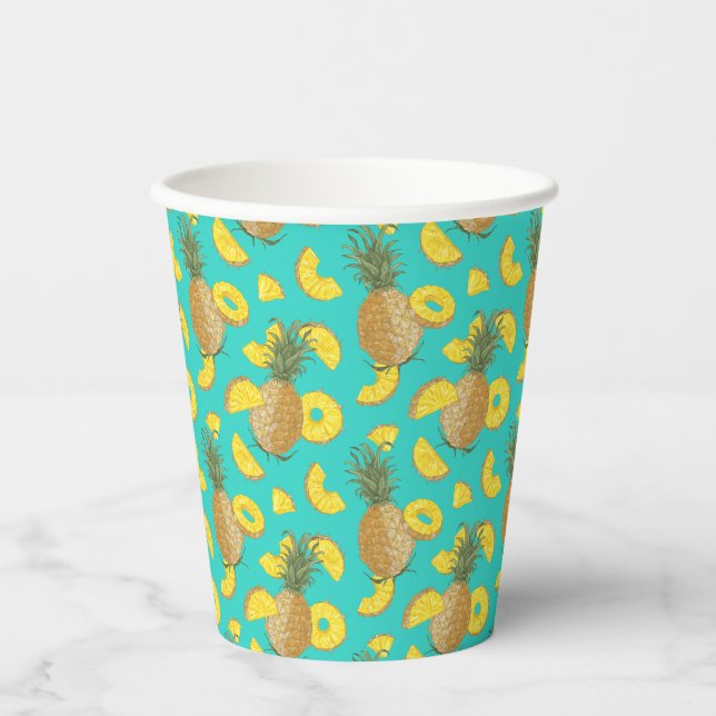 Ananas in türkisfarbener Farbe Pappbecher (Vorderseite)