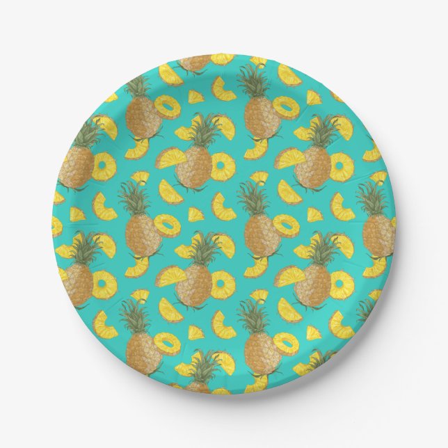 Ananas in türkisfarbener Farbe Pappteller (Vorderseite)