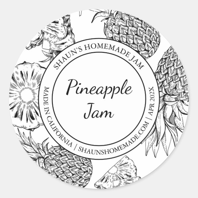 Ananas-Jam-Sketch Modernes Label Runder Aufkleber (Vorderseite)