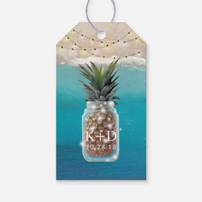 Ananas Jar String Lights Tropical Beach Wedding Geschenkanhänger (Vorderseite)