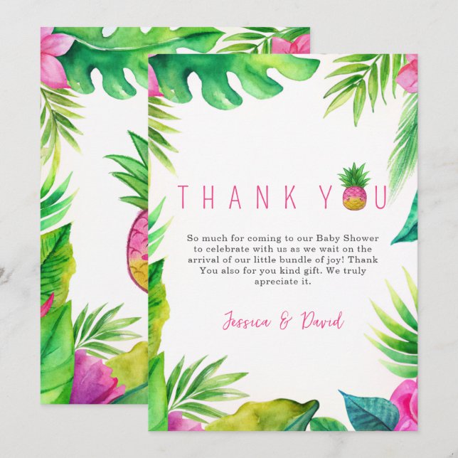 Ananas Jungle Schnuller Pink Girl Baby Dusche Dankeskarte (Vorne/Hinten)
