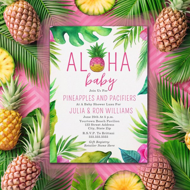 Ananas Jungle Schnuller Pink Girl Baby Dusche Einladung (Von Creator hochgeladen)