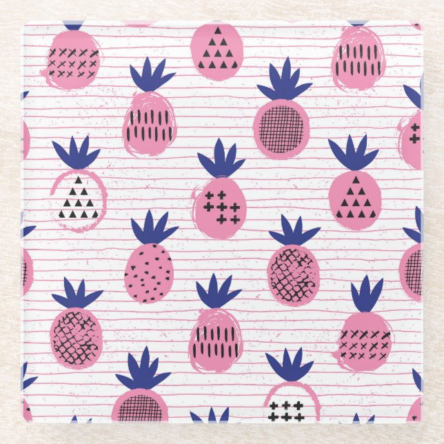 Ananas-Kinderdesign, Vintages Muster. Glasuntersetzer (Vorderseite)