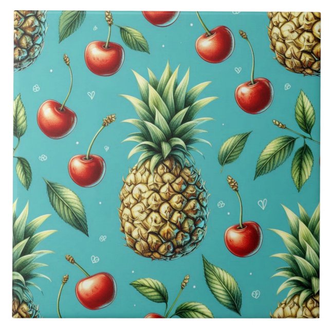 Ananas Kirsch Glückseligkeit Fliese (Vorderseite)