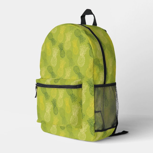 Ananas-Kontur-Muster auf Grün Bedruckter Rucksack (Rückseitige Ecke Rechts)