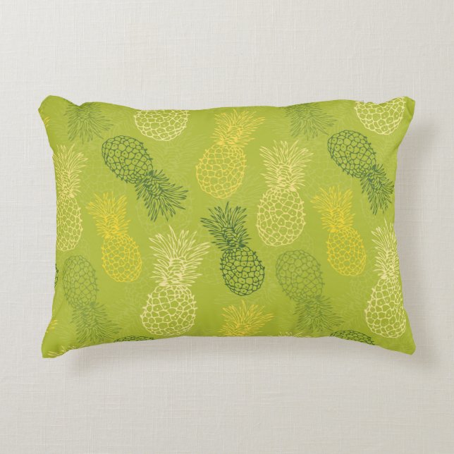 Ananas-Kontur-Muster auf Grün Dekokissen (Vorderseite)