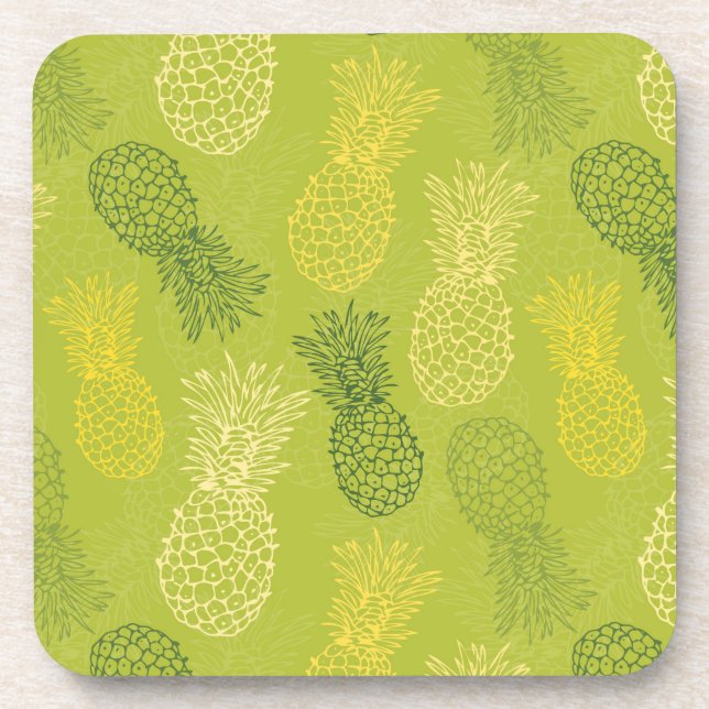 Ananas-Kontur-Muster auf Grün Getränkeuntersetzer (Vorderseite)