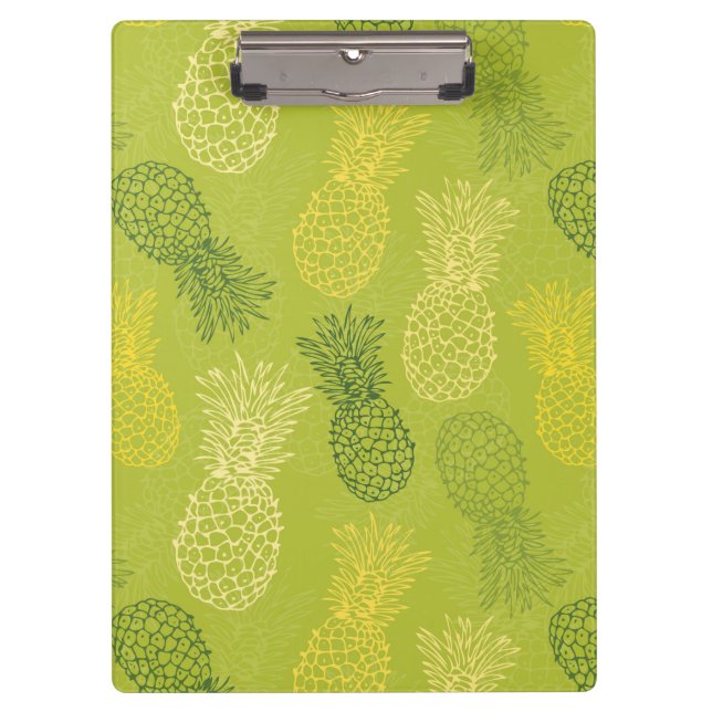 Ananas-Kontur-Muster auf Grün Klemmbrett (Vorderseite)