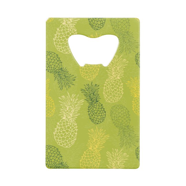 Ananas-Kontur-Muster auf Grün Kreditkarten Flaschenöffner (Vorderseite)