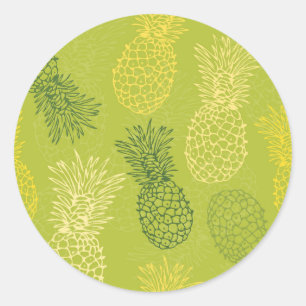 Ananas-Kontur-Muster auf Grün Runder Aufkleber