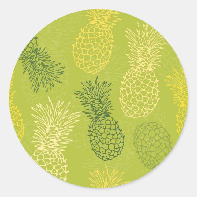 Ananas-Kontur-Muster auf Grün Runder Aufkleber (Vorderseite)