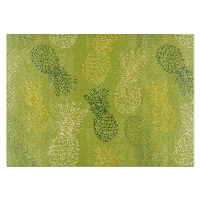 Ananas-Kontur-Muster auf Grün Schneidebrett (Vorderseite)