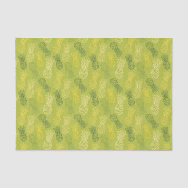 Ananas-Kontur-Muster auf Grün Seidenpapier (Vorderseite)