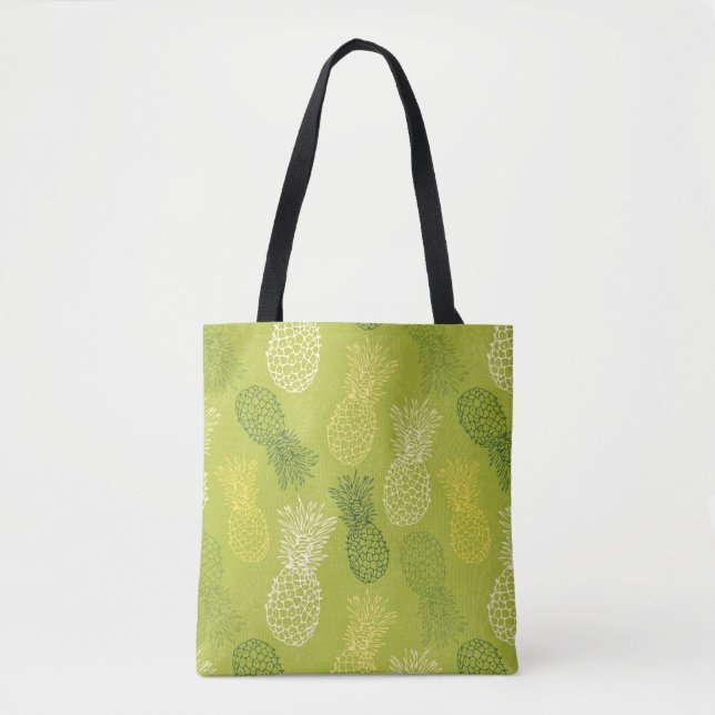 Ananas-Kontur-Muster auf Grün Tasche (Vorderseite)