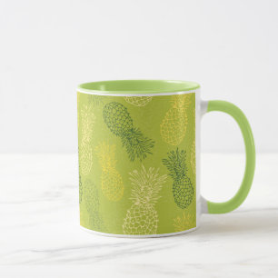 Ananas-Kontur-Muster auf Grün Tasse