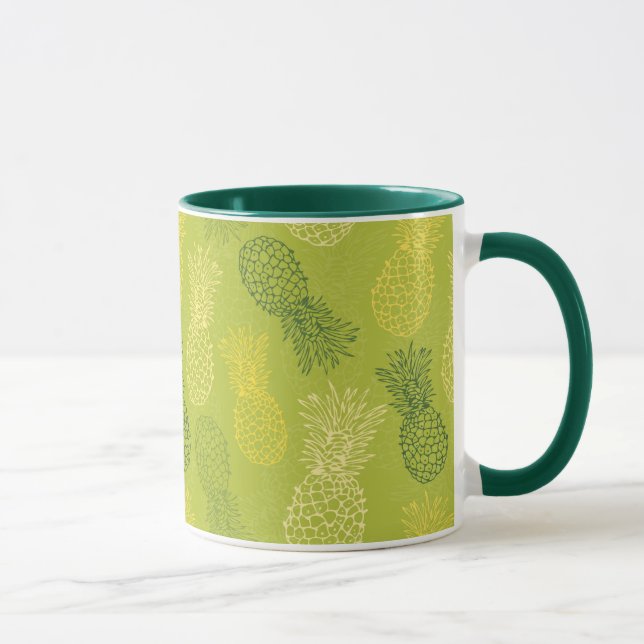 Ananas-Kontur-Muster auf Grün Tasse (Rechts)