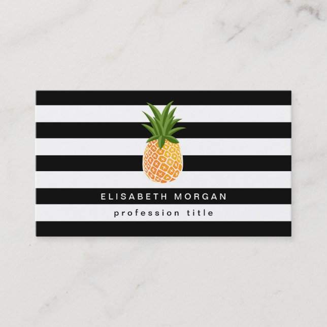 Ananas Logo Schwarz-weiß Streifen Elegantes Ausseh Visitenkarte (Vorderseite)