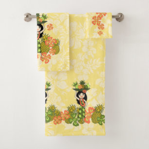 Ananas Luau Hawaiian Hula Girl Coordinate-Lemon Badhandtuch Set
