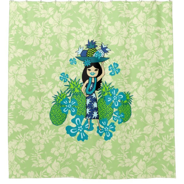 Ananas Luau Hawaiian Hula Girl Duschvorhang (Vorderseite)