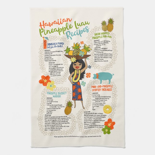 Ananas Luau Hawaiian Hula Girl Vintages Rezept Geschirrtuch (Vertikal)