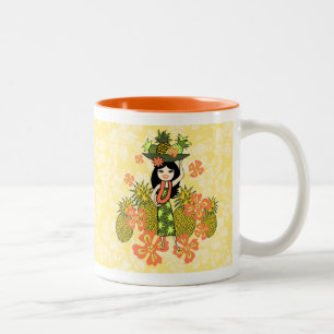 Ananas Luau Hawaiian Hula Girl Zweifarbige Tasse