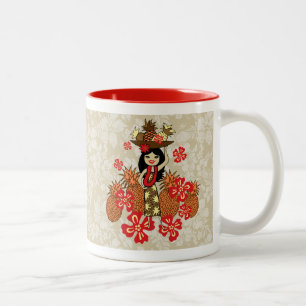 Ananas Luau Hawaiian Hula Mädchen Zweifarbige Tasse