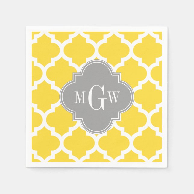 Ananas, Marokkanisch #5 Dk Gray 3 Initial Monogram Serviette (Vorderseite)
