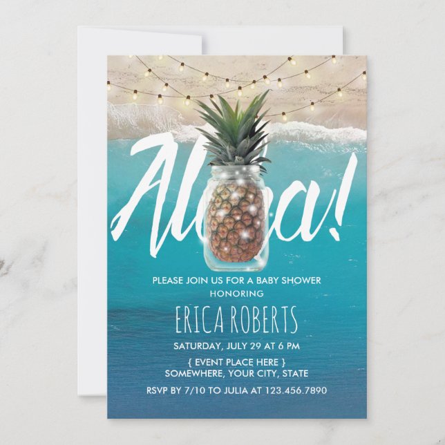 Ananas Mason Jar Aloha Beach Baby Dusche Einladung (Vorderseite)