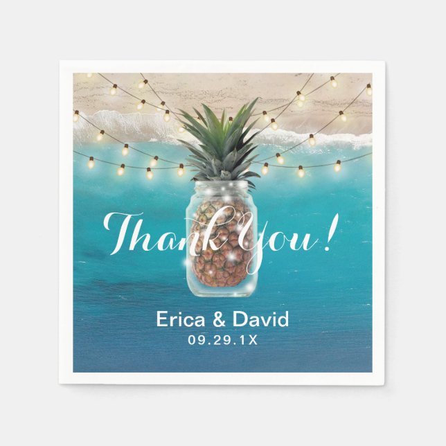 Ananas Mason Jar Tropical Beach Hochzeit Serviette (Vorderseite)