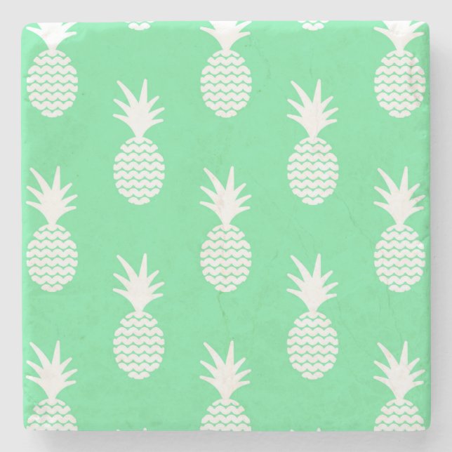 Ananas-Minzmuster 2 Steinuntersetzer (Vorderseite)