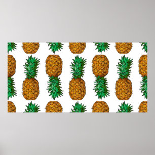 Ananas mit Blätter. Nahtloses Muster mit Tropen Poster