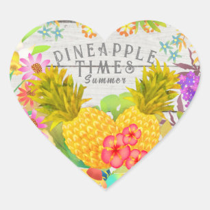 Ananas mit Blumen Herz-Aufkleber