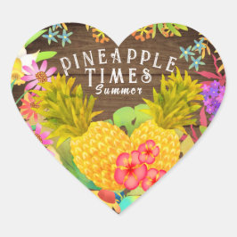 Ananas mit Blumen Herz-Aufkleber