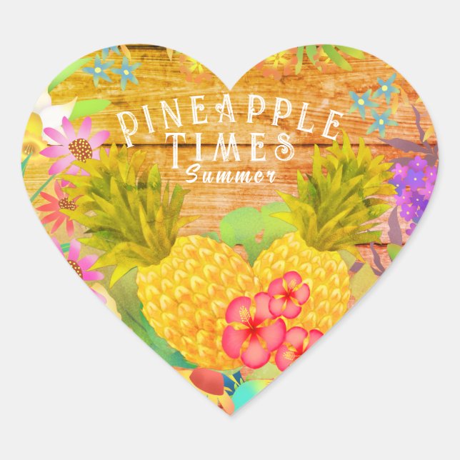 Ananas mit Blumen Herz-Aufkleber (Vorderseite)