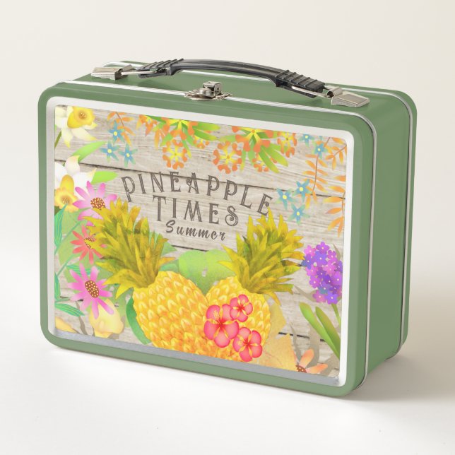 Ananas mit Blumen Metall Brotdose (Vorderseite)