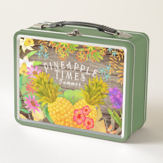 Ananas mit Blumen Metall Brotdose (Vorderseite)