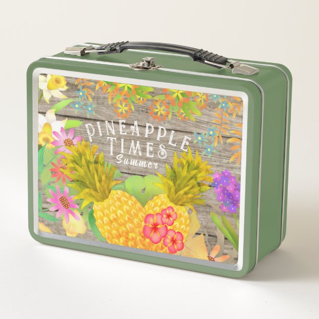 Ananas mit Blumen Metall Brotdose (Vorderseite)